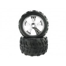 8E161 1:8 Chrome Rim & Tire Complete For Monster Truck 2P