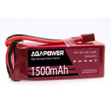 Аккумулятор AGA POWER Li-Pol 1500mAh 14.8V 4S 40C Softcase 28x34x90мм T-Plug